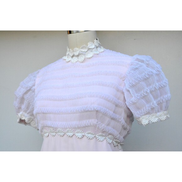 Vintage 60s Maxi Pink White Floral Dress - Gunne Sax Style Bohemian Wedding XS - Picture 2 of 10